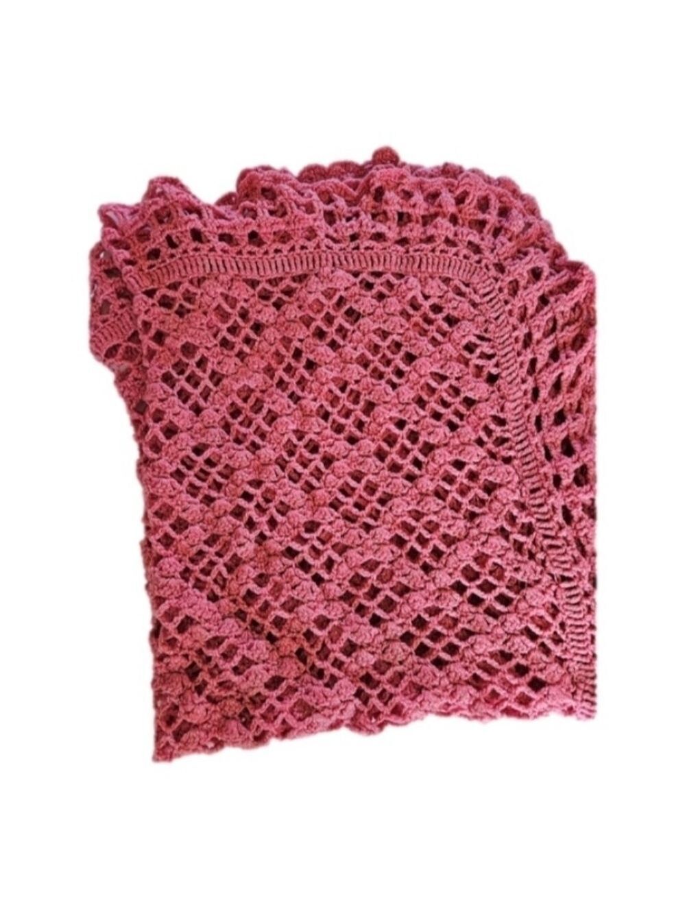 Hand Crafted Timelessness Pink Crochet Blanket Upcycled Handmade Vintage vibe